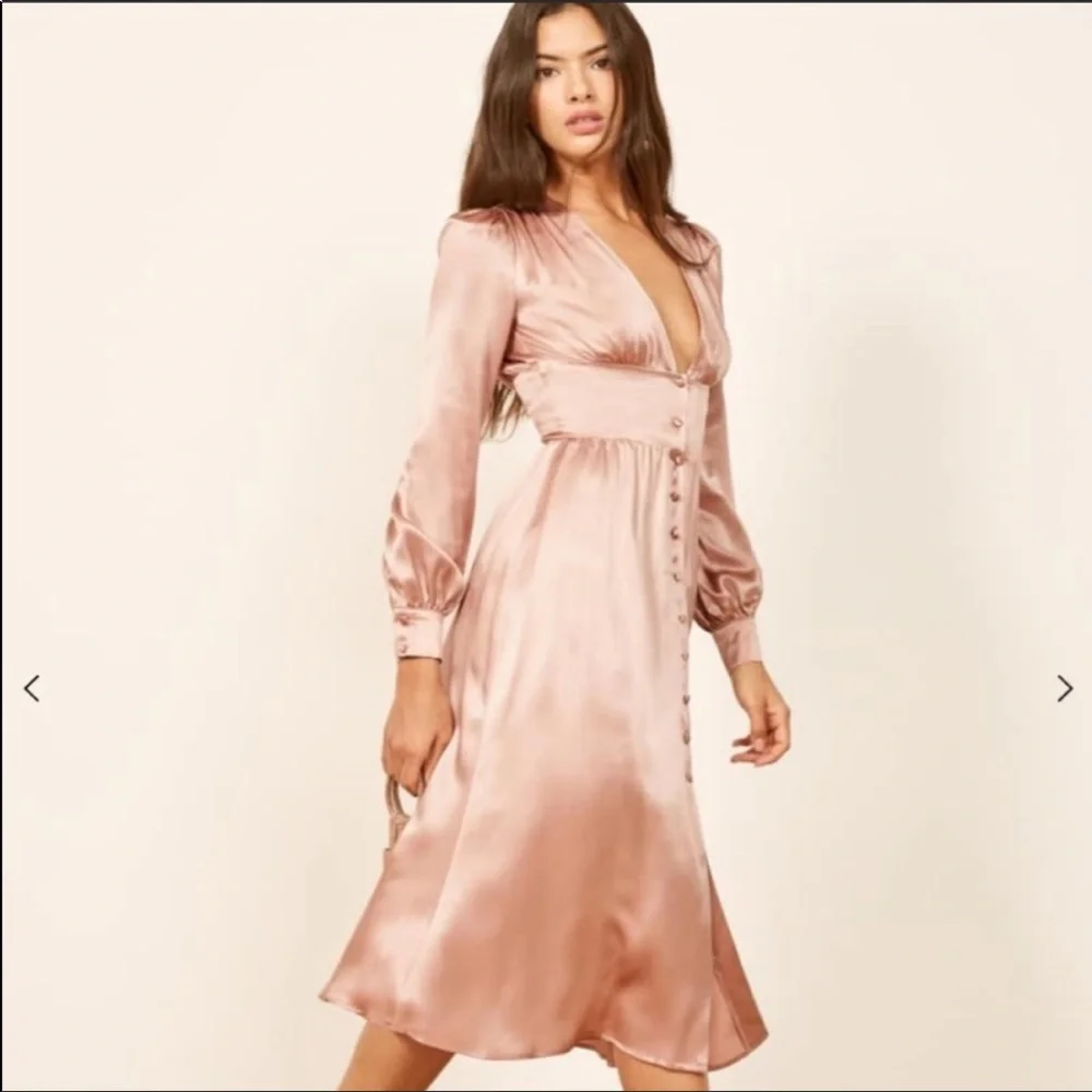 Reformation Pink Satin Midi Dress - Picture 3 of 14